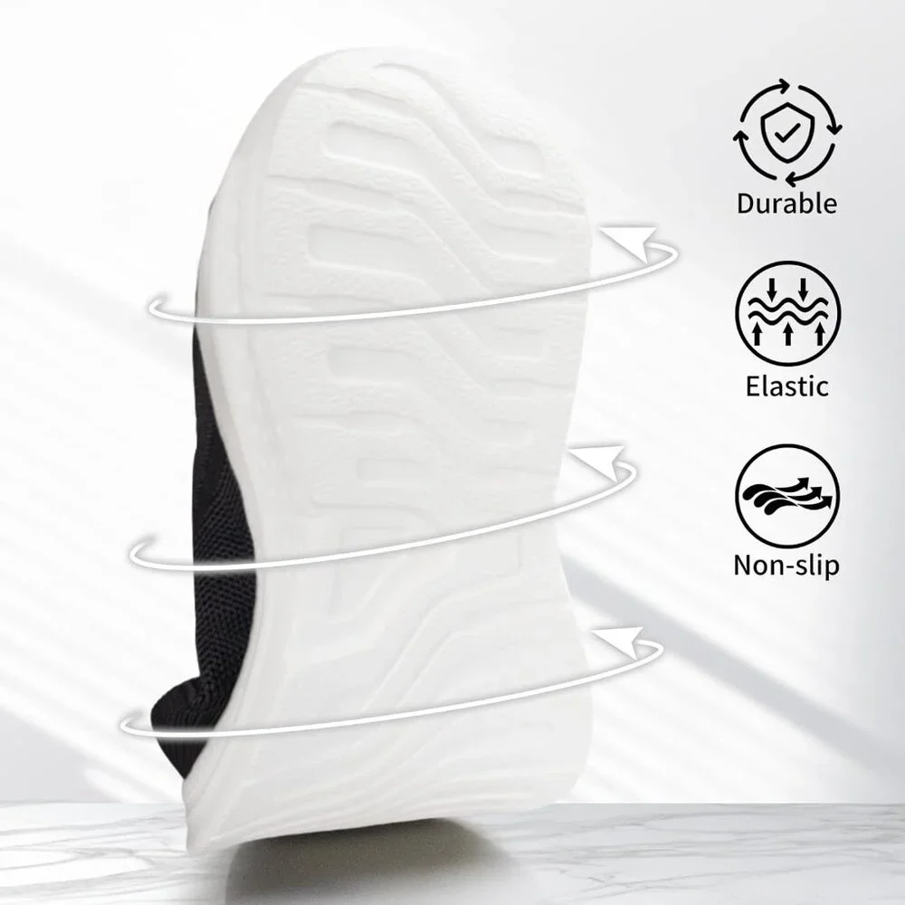 Women's Black White Lightweight Comfort Workout Casual Non Slip Fashion Sneakers - Picture 4 of 6